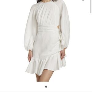 Zimmermann White Long-Sleeve Ruffle Mini Wrap Dress